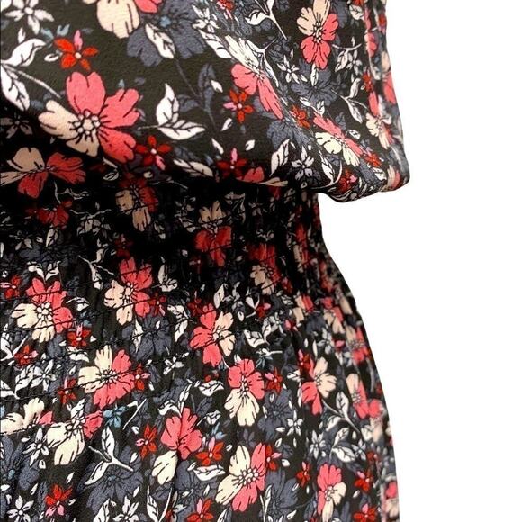 NWT Nanette Lepore Black Pink Ditsy Floral Smocked Neck Midi Dress 8 Hi-Low Hem - Picture 9 of 13